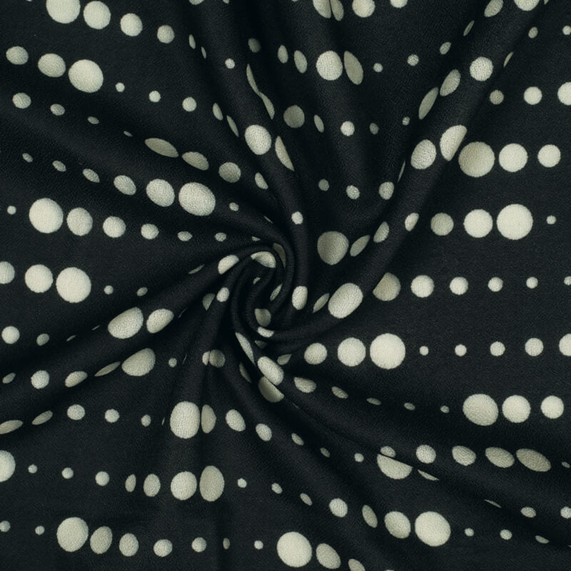 Black Polka Dots Pattern Digital Print Moss Crepe Fabric - Fabcurate