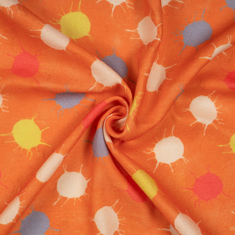 Orange Polka Dots Pattern Digital Print Moss Crepe Fabric - Fabcurate