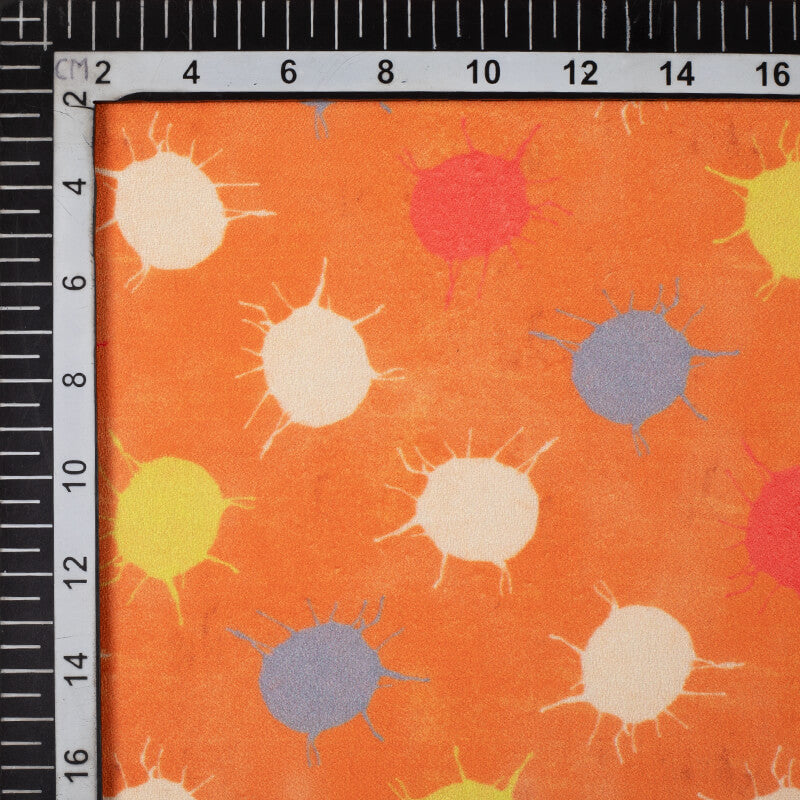 Orange Polka Dots Pattern Digital Print Moss Crepe Fabric - Fabcurate