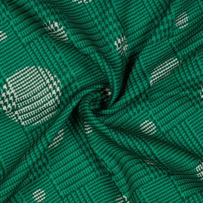 Green Polka Dots Pattern Digital Print Moss Crepe Fabric - Fabcurate