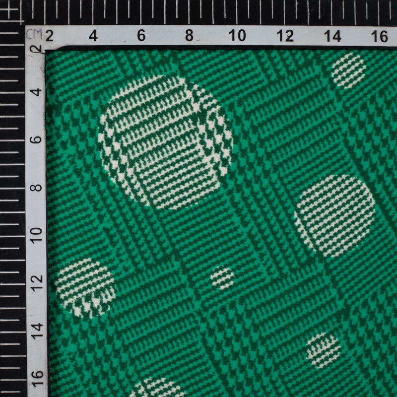 Green Polka Dots Pattern Digital Print Moss Crepe Fabric - Fabcurate