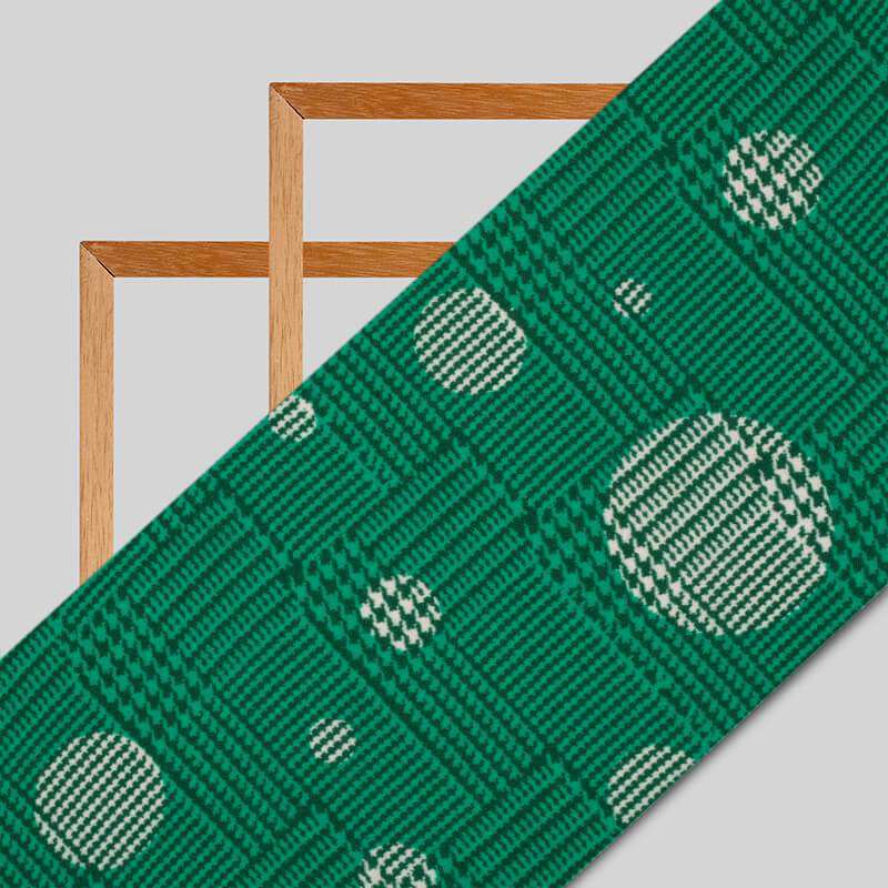 Green Polka Dots Pattern Digital Print Moss Crepe Fabric - Fabcurate