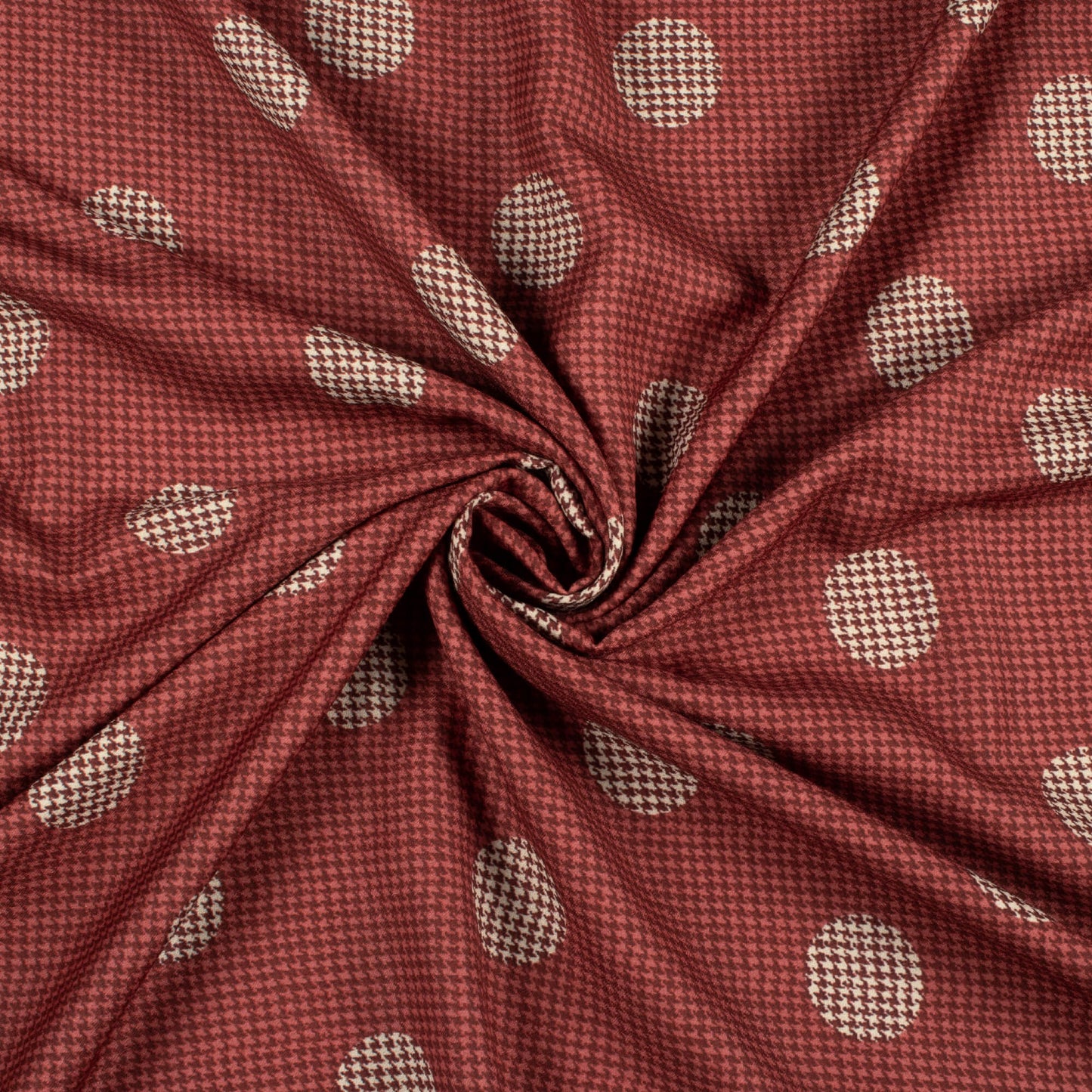 Maroon Polka Dots Pattern Digital Print Moss Crepe Fabric