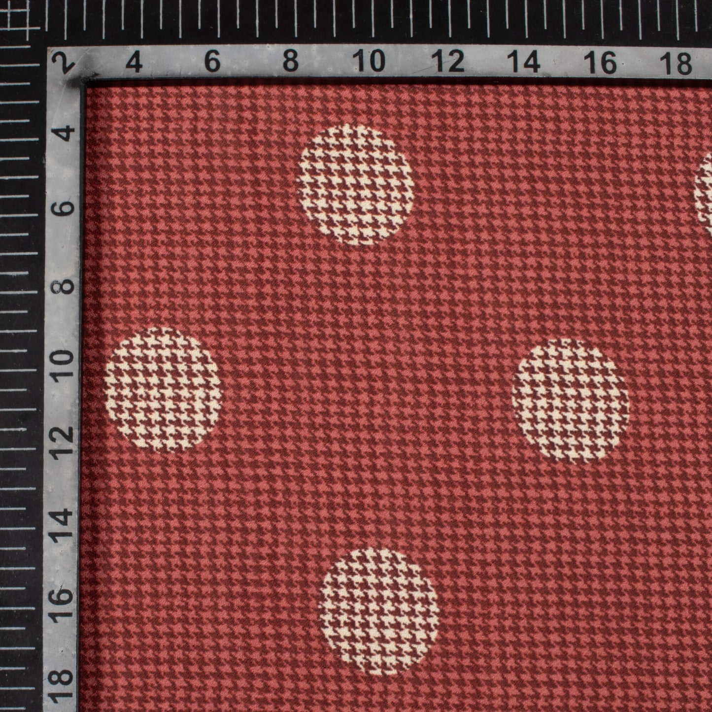 Maroon Polka Dots Pattern Digital Print Moss Crepe Fabric