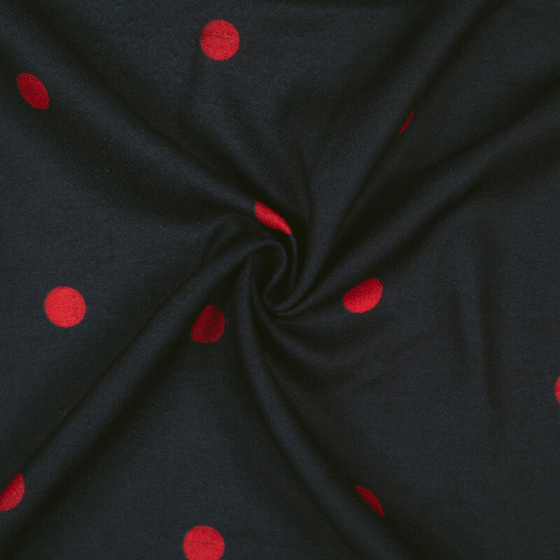 Black Polka Dots Pattern Digital Print Moss Crepe Fabric - Fabcurate