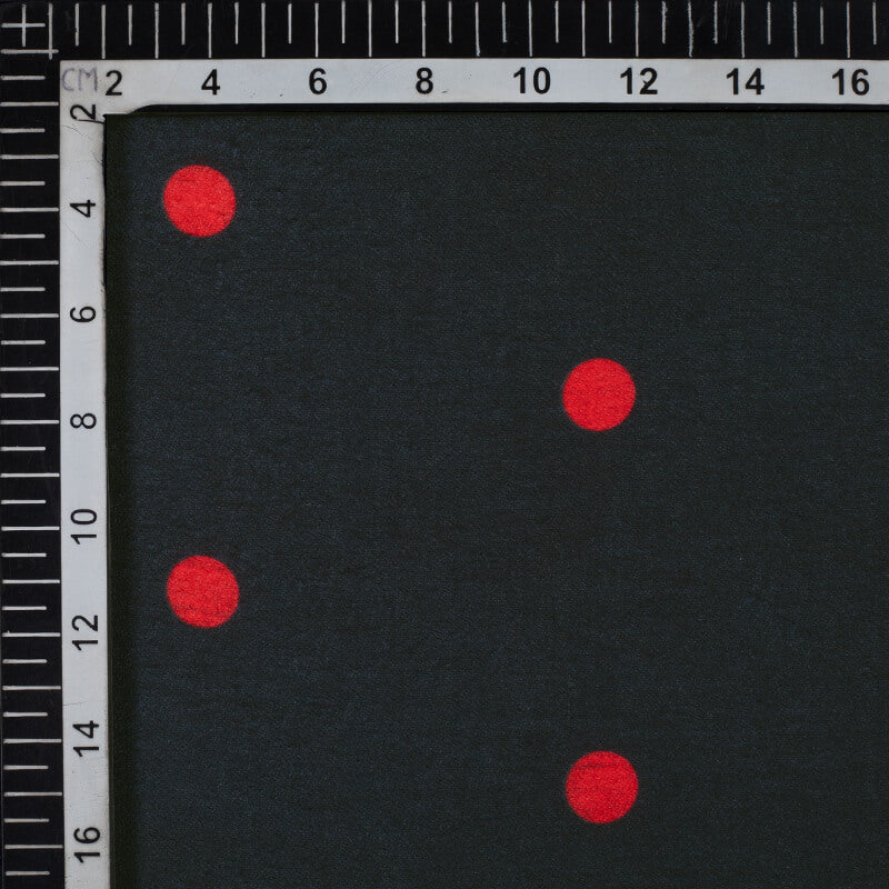 Black Polka Dots Pattern Digital Print Moss Crepe Fabric - Fabcurate