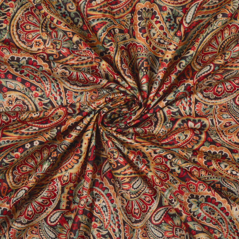 Multi-Color Paisley Pattern Digital Print Cotton Cambric Fabric