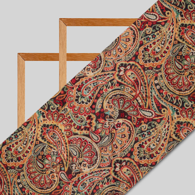 Multi-Color Paisley Pattern Digital Print Cotton Cambric Fabric