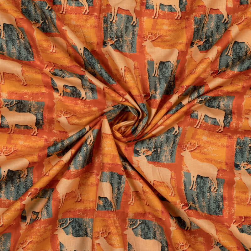 Orange Animal Pattern Digital Print Cotton Cambric Fabric