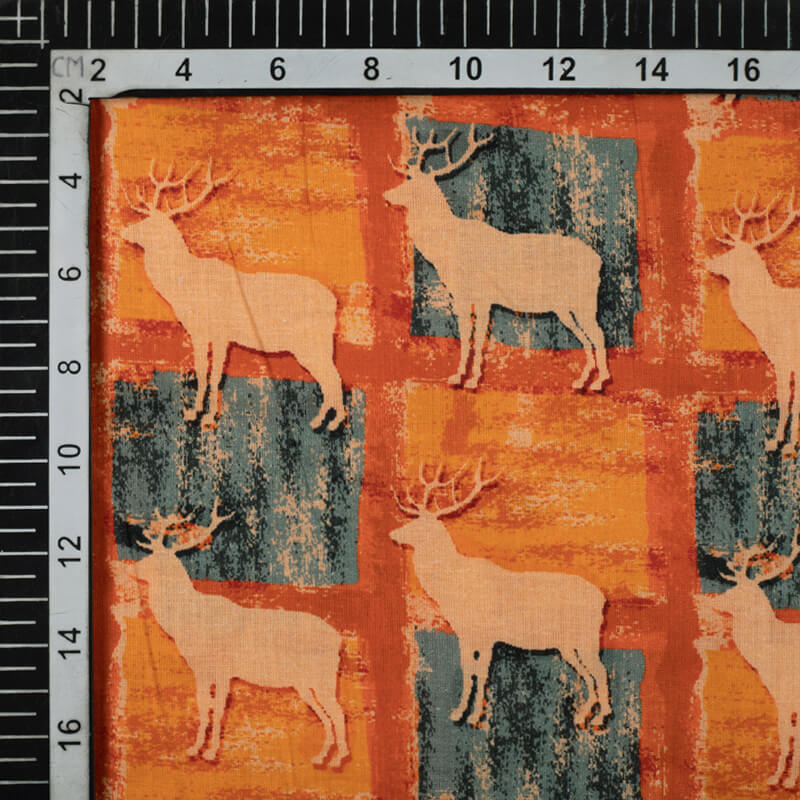 Orange Animal Pattern Digital Print Cotton Cambric Fabric