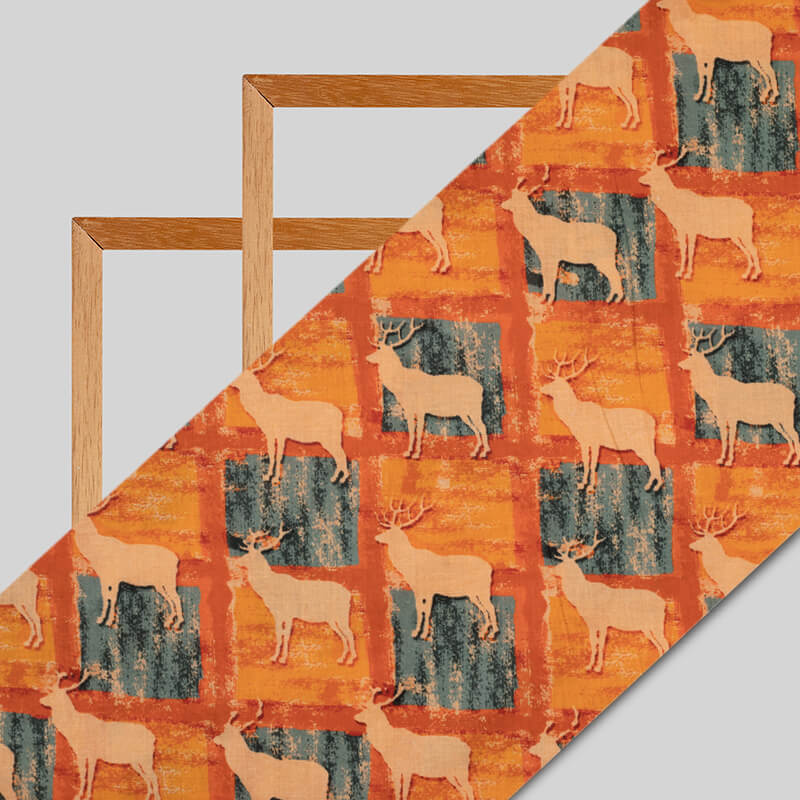 Orange Animal Pattern Digital Print Cotton Cambric Fabric