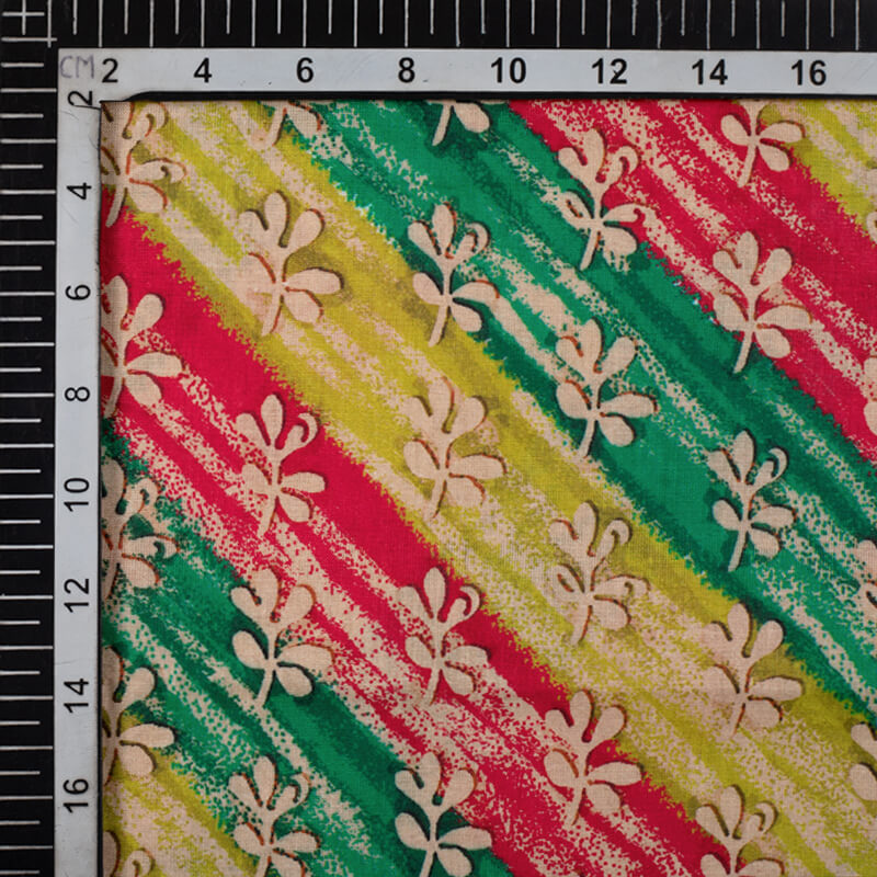 Multi-Color Stripes With Floral Pattern Digital Print Cotton Cambric Fabric