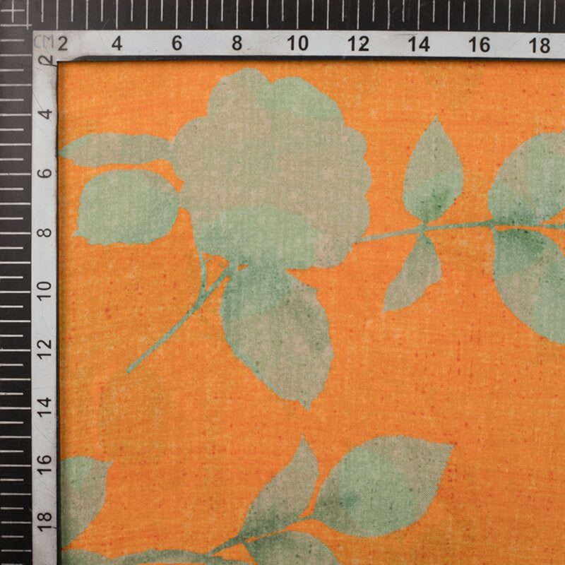 Green And Orange Floral Pattern Digital Print Viscose Uppada Silk Fabric