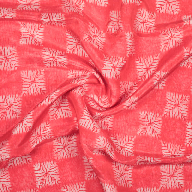 Pink And White Shiiborii Pattern Digital Print Viscose Uppada Silk Fabric