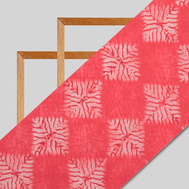 Pink And White Shiiborii Pattern Digital Print Viscose Uppada Silk Fabric