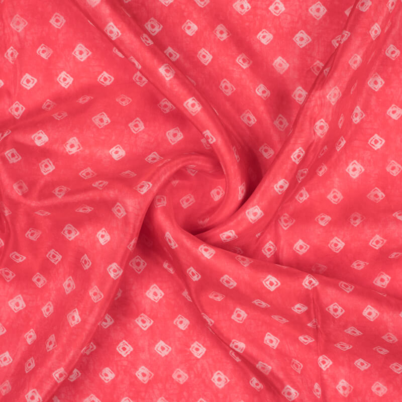 Pink And White Bandhanii Pattern Digital Print Viscose Uppada Silk Fabric