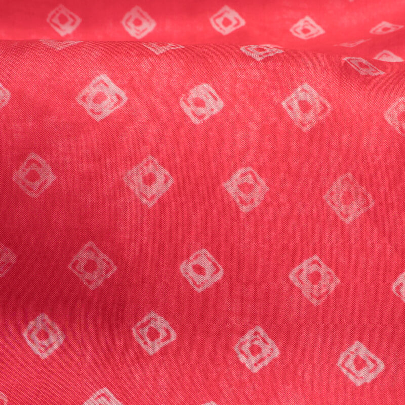 Pink And White Bandhanii Pattern Digital Print Viscose Uppada Silk Fabric
