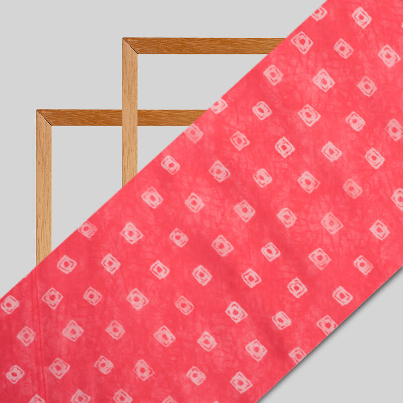 Pink And White Bandhanii Pattern Digital Print Viscose Uppada Silk Fabric