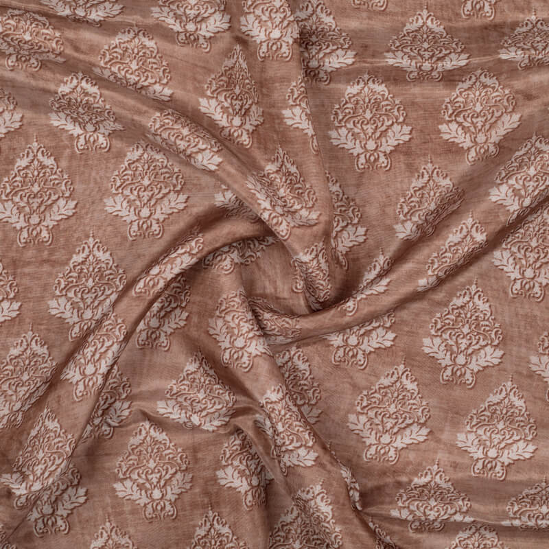 Brown Mugal Pattern Digital Print Viscose Uppada Silk Fabric