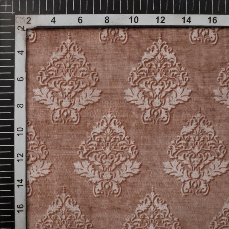 Brown Mughal Pattern Digital Print Viscose Uppada Silk Fabric