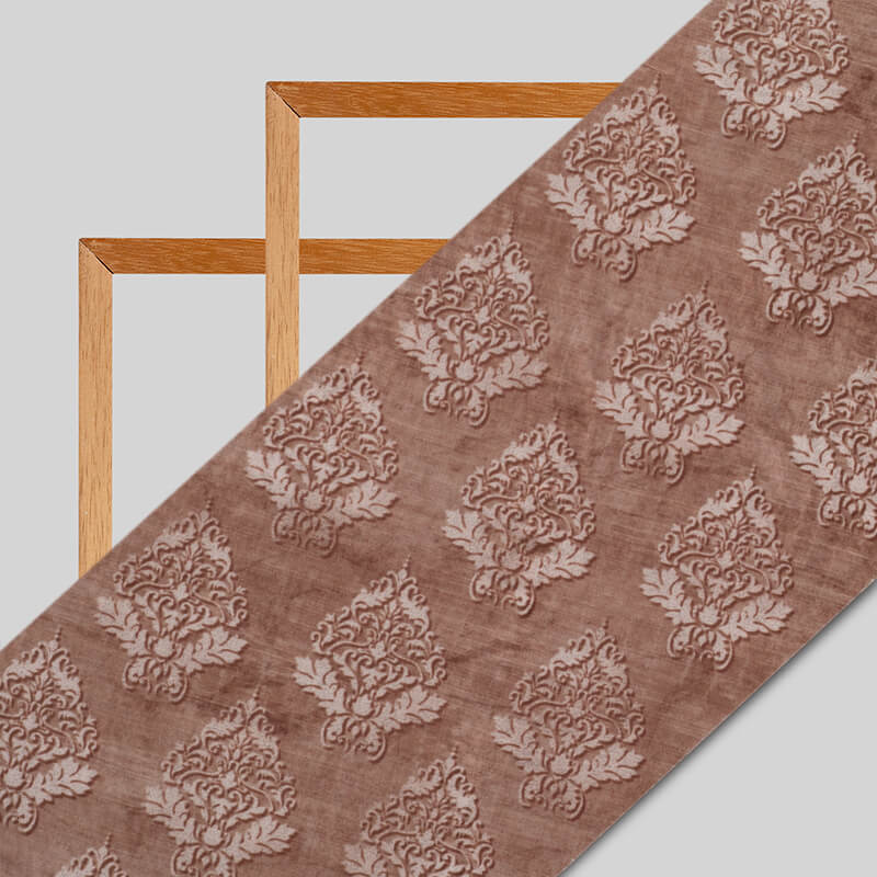 Brown Mughal Pattern Digital Print Viscose Uppada Silk Fabric