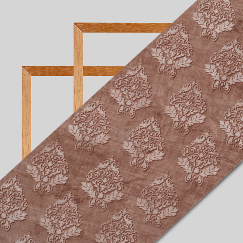 Brown Mugal Pattern Digital Print Viscose Uppada Silk Fabric