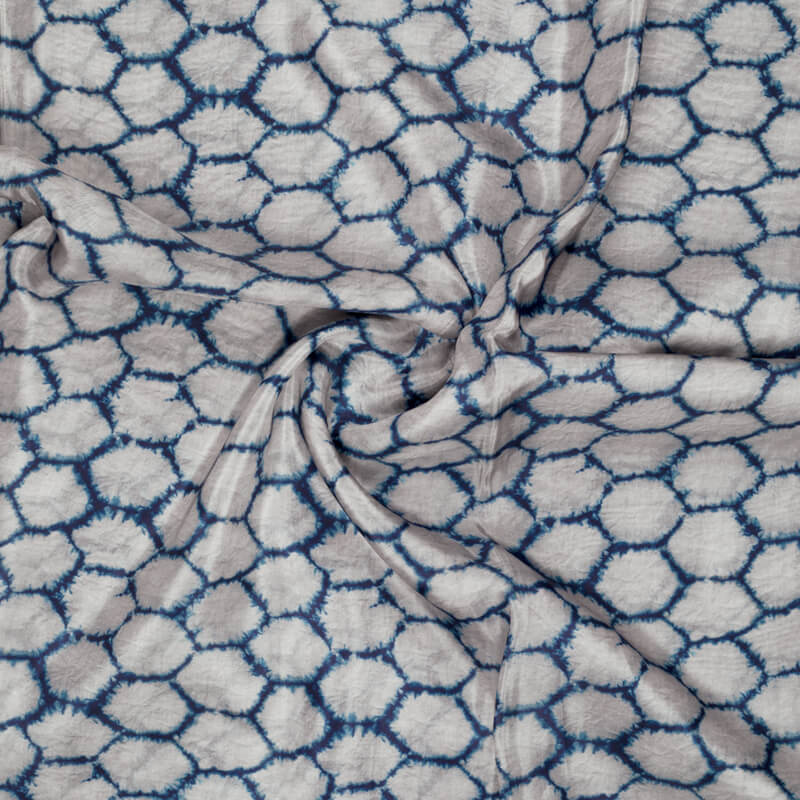 Blue And Grey Shiiborii Pattern Digital Print Viscose Uppada Silk Fabric
