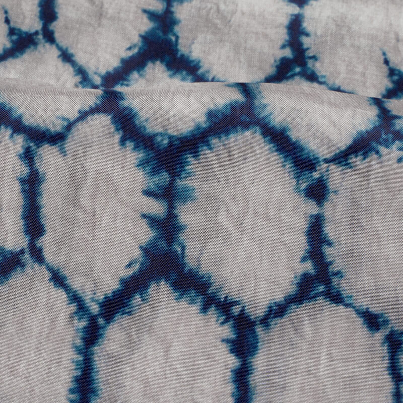 Blue And Grey Shibori Pattern Digital Print Viscose Uppada Silk Fabric