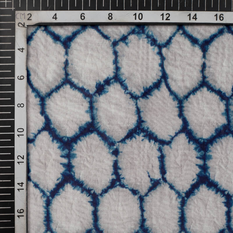 Blue And Grey Shibori Pattern Digital Print Viscose Uppada Silk Fabric