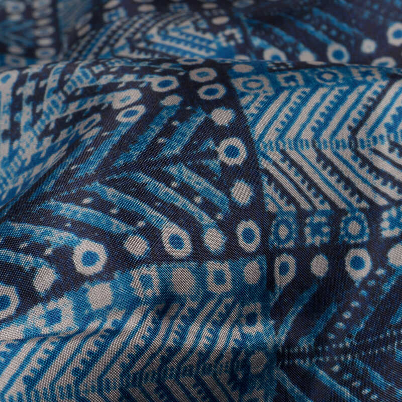 Blue Geometric Pattern Digital Print Viscose Uppada Silk Fabric