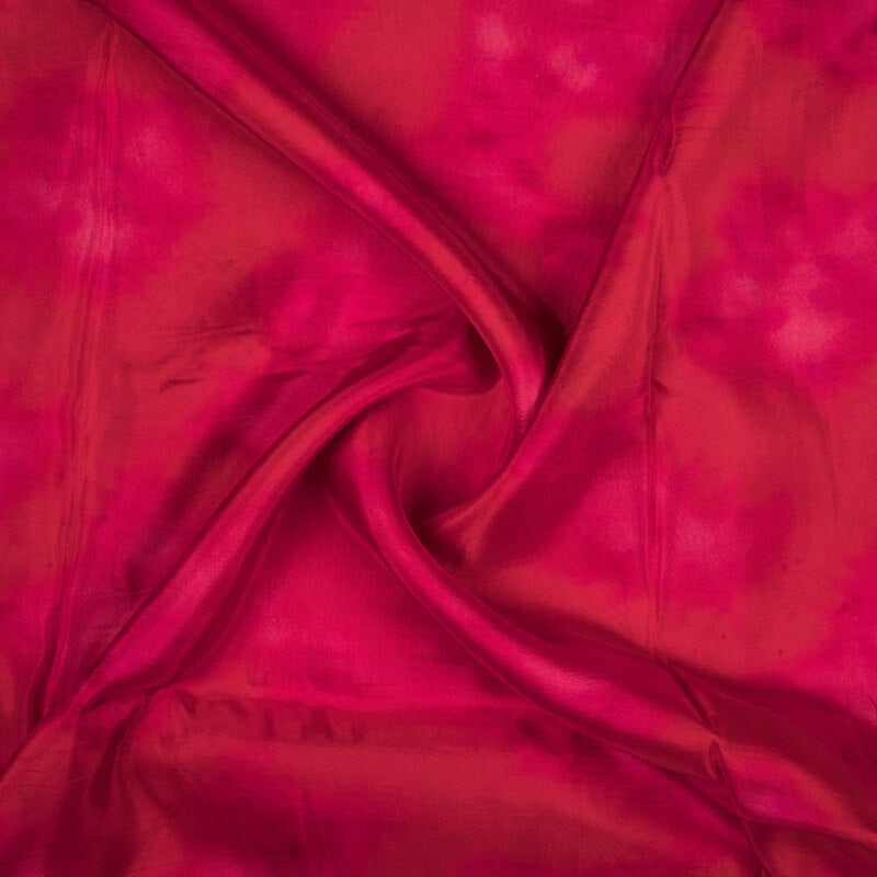 Red Tye And Dye Pattern Digital Print Viscose Uppada Silk Fabric