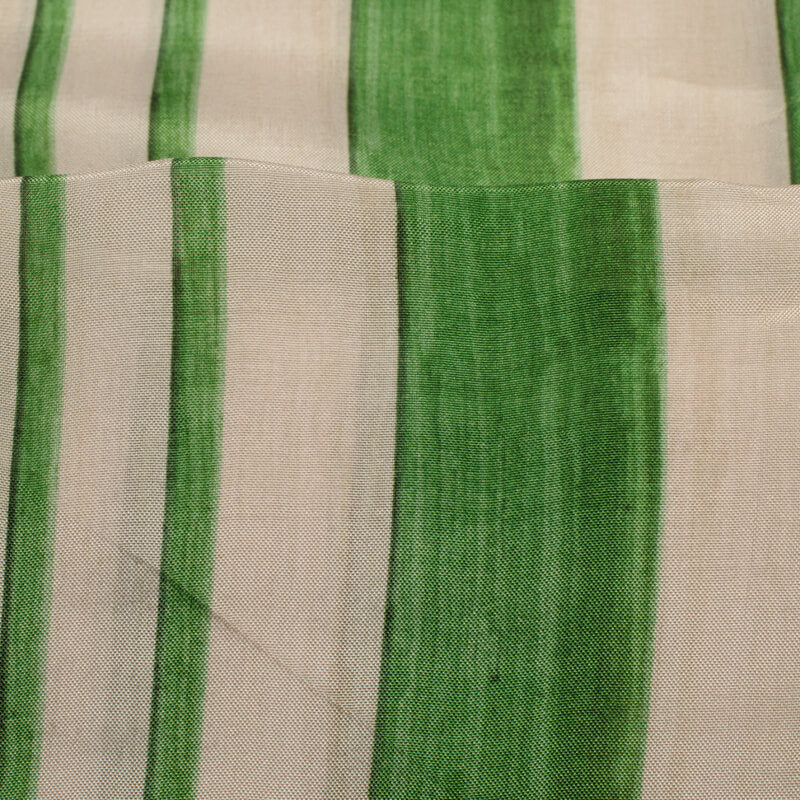 Cream And Green Stripes Pattern Digital Print Viscose Uppada Silk Fabric