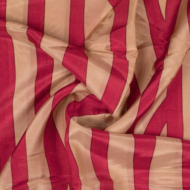 Beige And Red Stripes Pattern Digital Print Viscose Uppada Silk Fabric