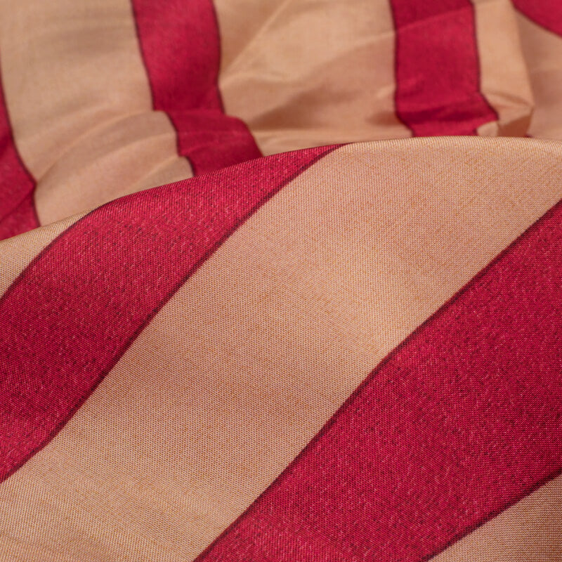 Beige And Red Stripes Pattern Digital Print Viscose Uppada Silk Fabric