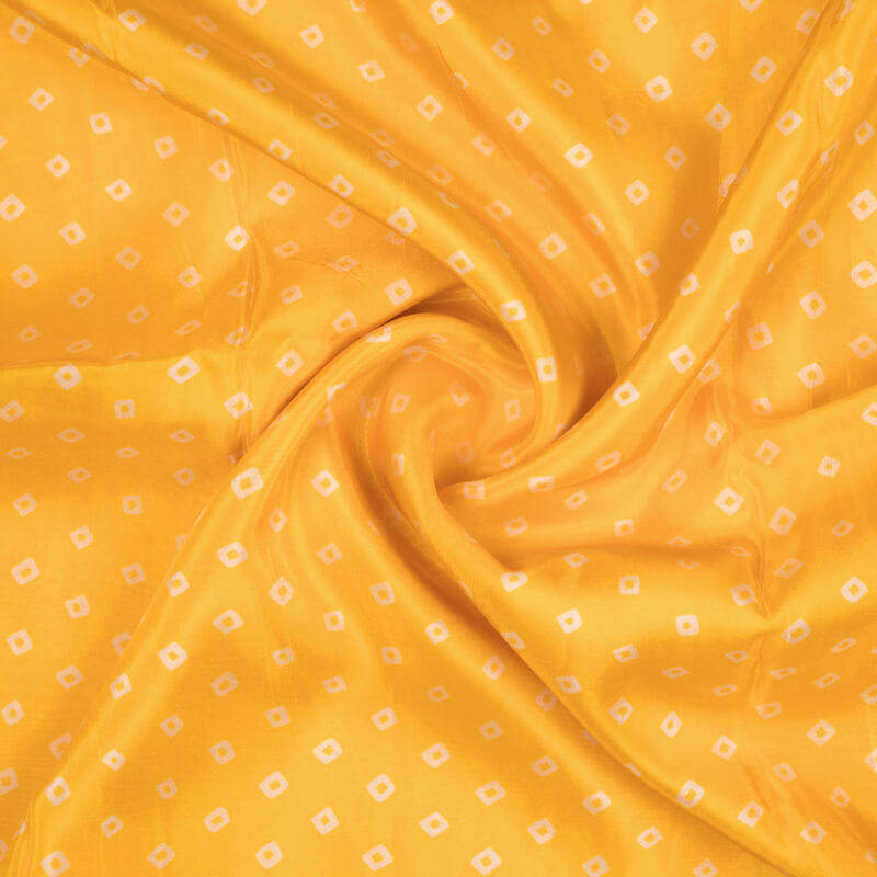 Yellow And White Bandhani Pattern Digital Print Viscose Uppada Silk Fabric