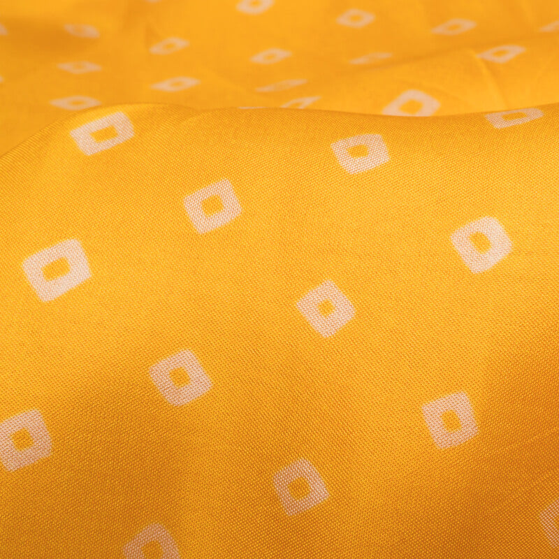 Yellow And White Bandhani Pattern Digital Print Viscose Uppada Silk Fabric