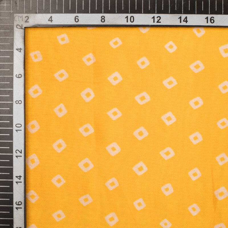 Yellow And White Bandhanii Pattern Digital Print Viscose Uppada Silk Fabric