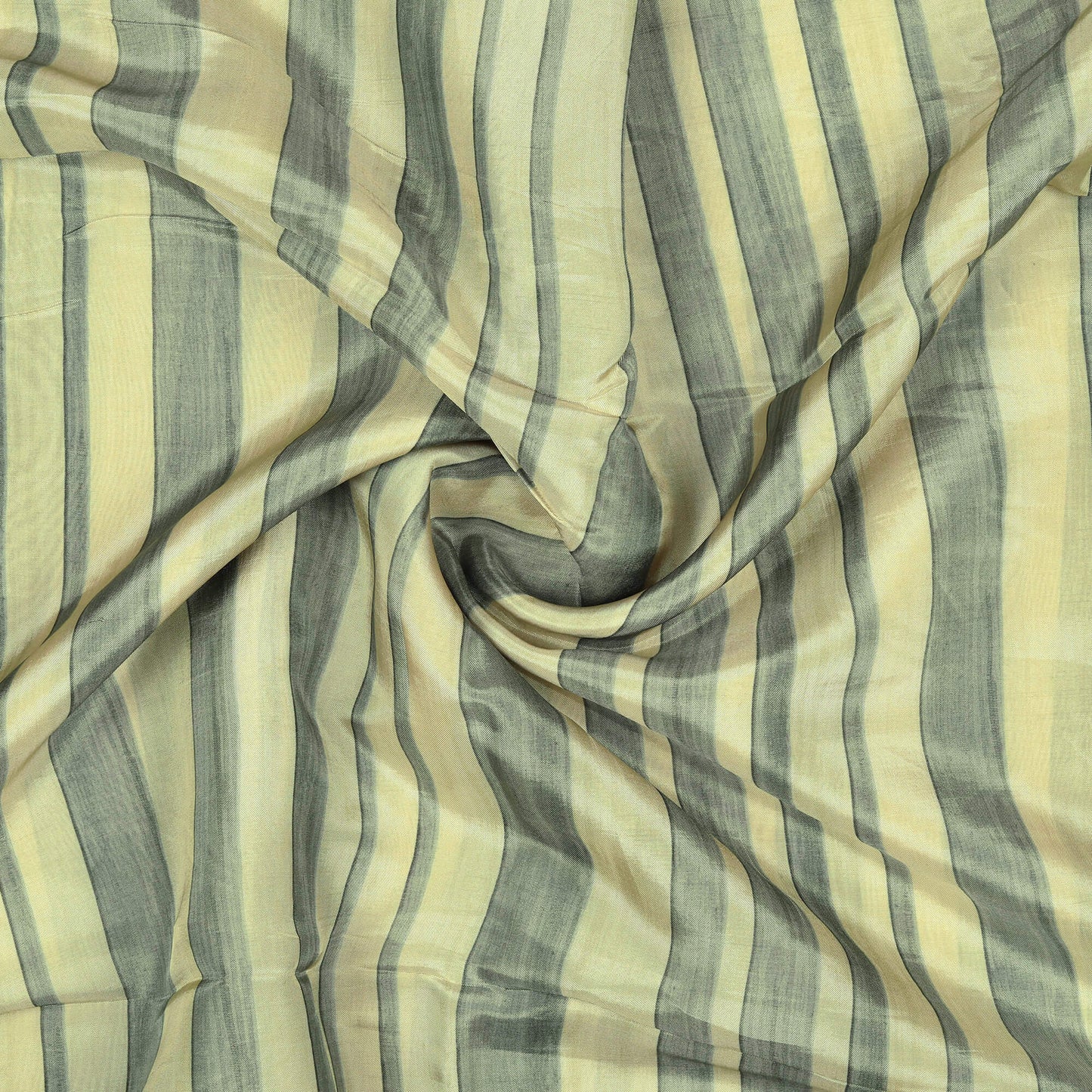 Cream And Grey Stripes Pattern Digital Print Viscose Uppada Silk Fabric