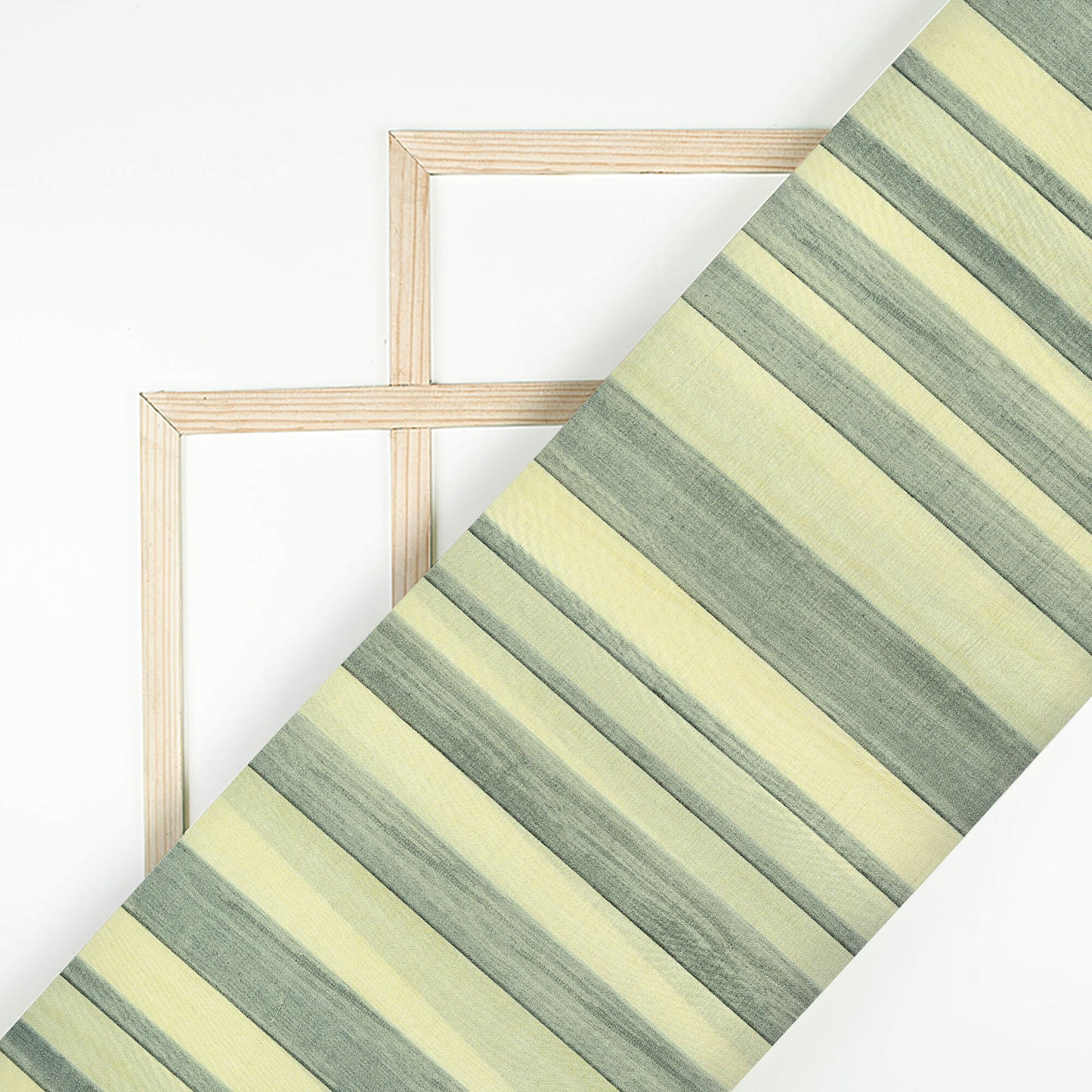 Cream And Grey Stripes Pattern Digital Print Viscose Uppada Silk Fabric