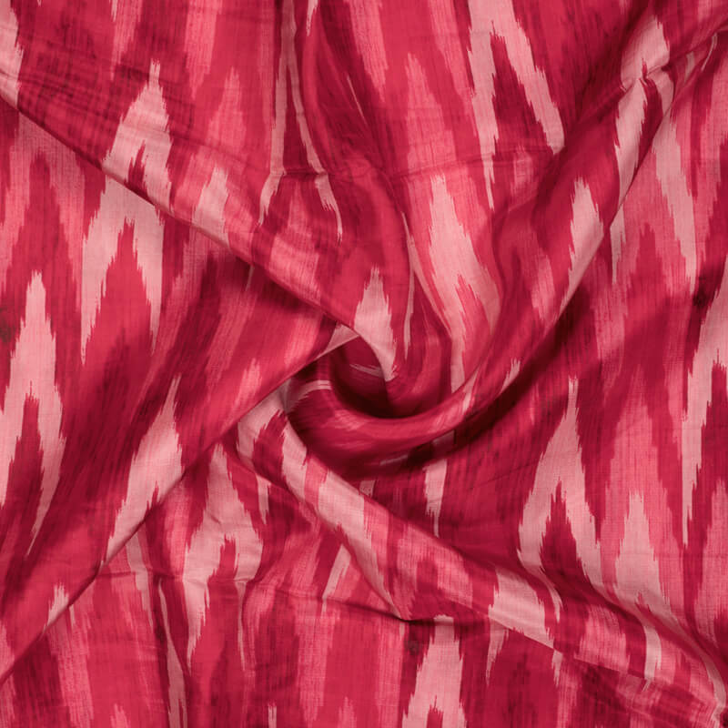 Red And Pink Ikkat Pattern Digital Print Viscose Uppada Silk Fabric