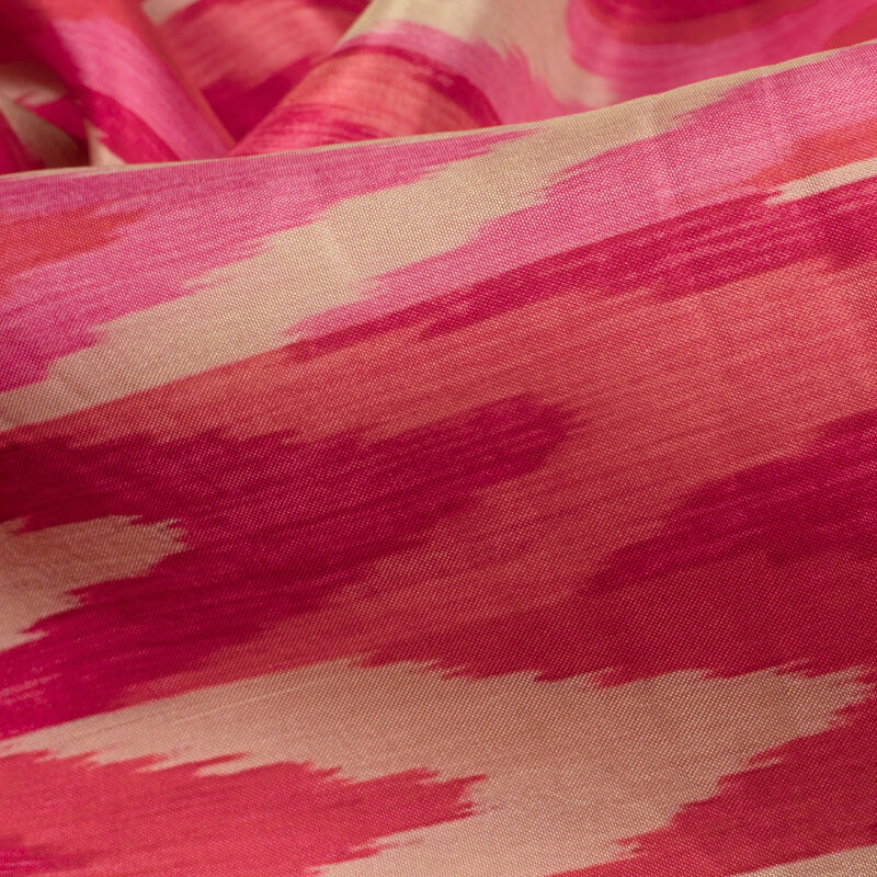 Red And Beige Ikat Pattern Digital Print Viscose Uppada Silk Fabric