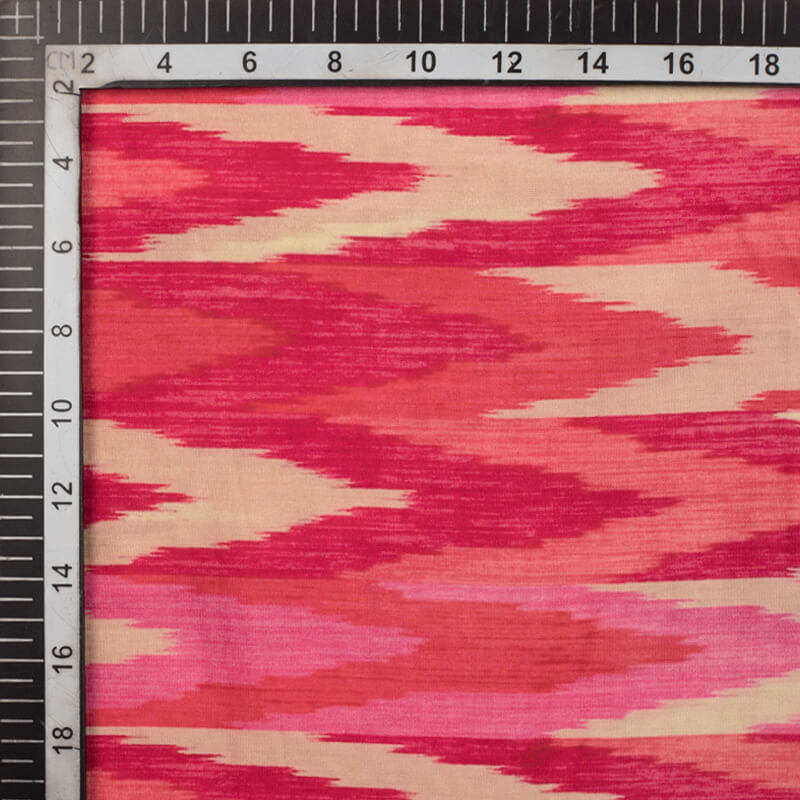 Red And Beige Ikkat Pattern Digital Print Viscose Uppada Silk Fabric