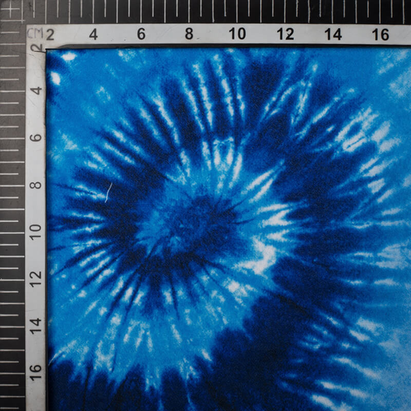 Yellow And Blue Tye And Dye Pattern Digital Print Moss Crepe Fabric