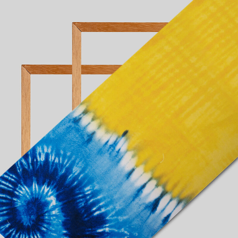 Yellow And Blue Tie & Dye Pattern Digital Print Moss Crepe Fabric