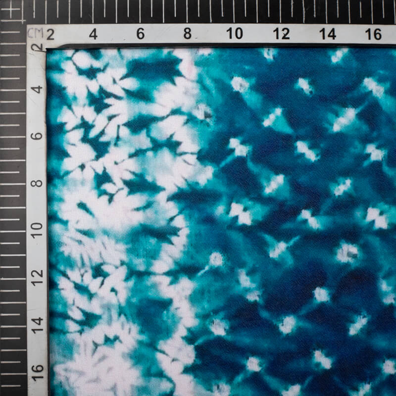 Blue And White Tye And Dye Pattern Digital Print Moss Crepe Fabric
