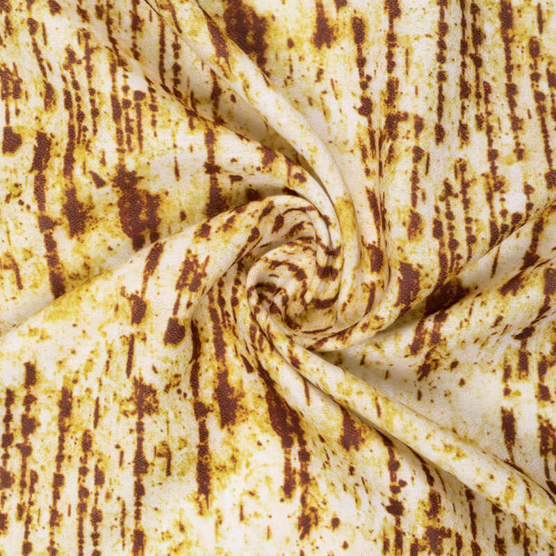 Gold And Brown Tie & Dye Pattern Digital Print Moss Crepe Fabric