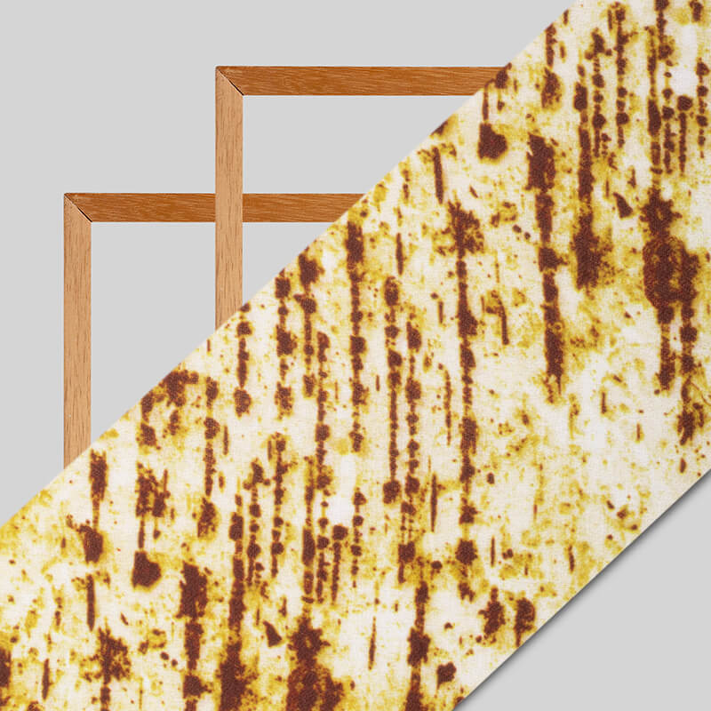 Gold And Brown Tie & Dye Pattern Digital Print Moss Crepe Fabric