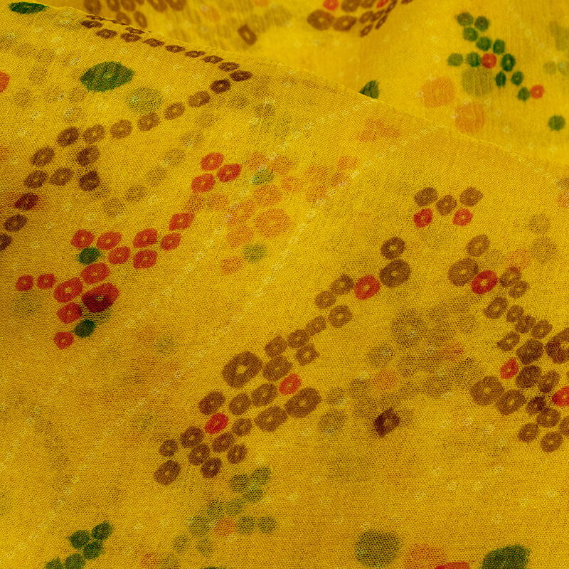 Yellow And Red Bandhanii Pattern Digital Print Bemberg Chiffon Fabric