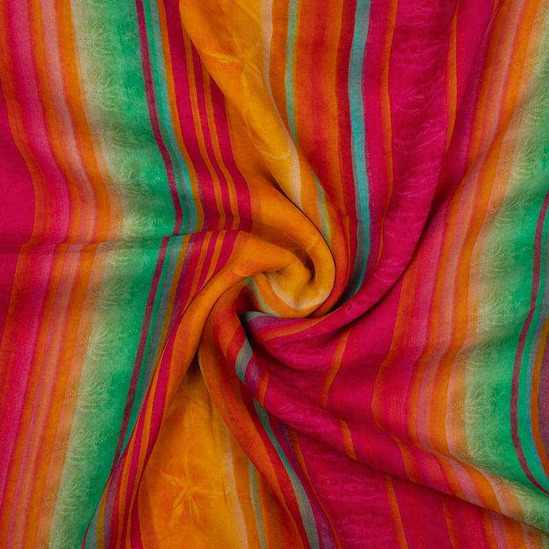 Multicolor Stripes Pattern Digital Print Bemberg Chiffon Fabric