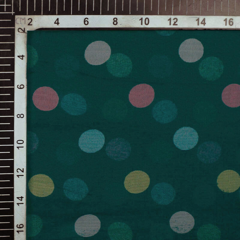 Pine Green And Pink Polka Dots Pattern Digital Print Bemberg Chiffon Fabric